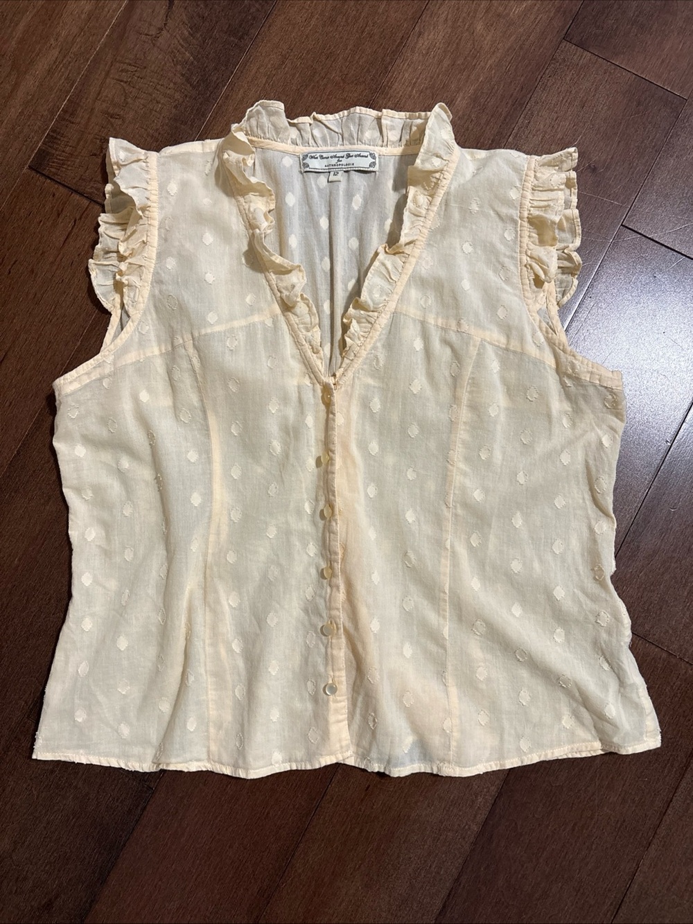 What Comes Around Goes Around Anthropologie Swiss Dot Ruffled Top Womens 12